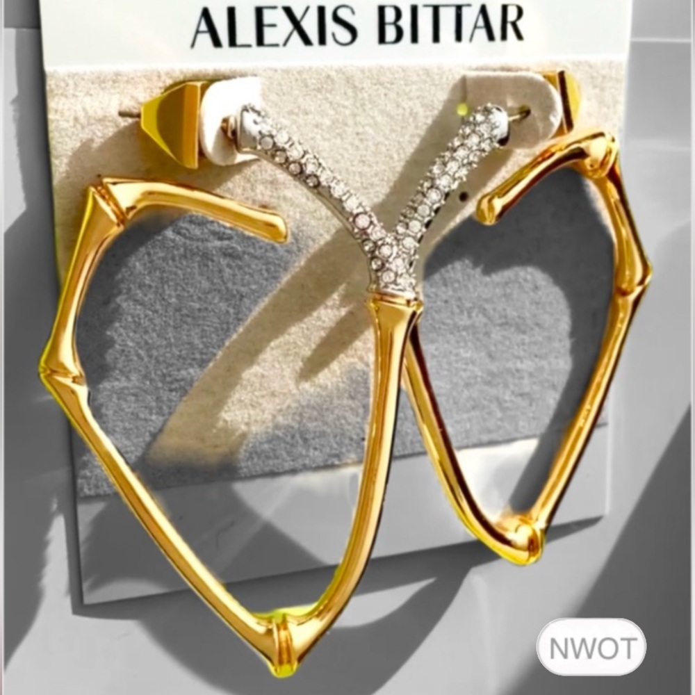 ALEXIS BITTAR • Bamboo Solanales Crystal Encrusted Hoop Earrings